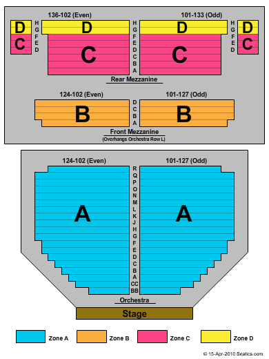 John Golden Theatre Red - Zone Seating Chart